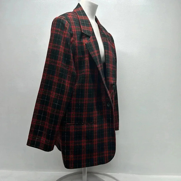 Sag Harbor Blazer Jacket Long Sleeve Plaid Wool Green Red Plus Size 20 W 20W - Picture 2 of 7